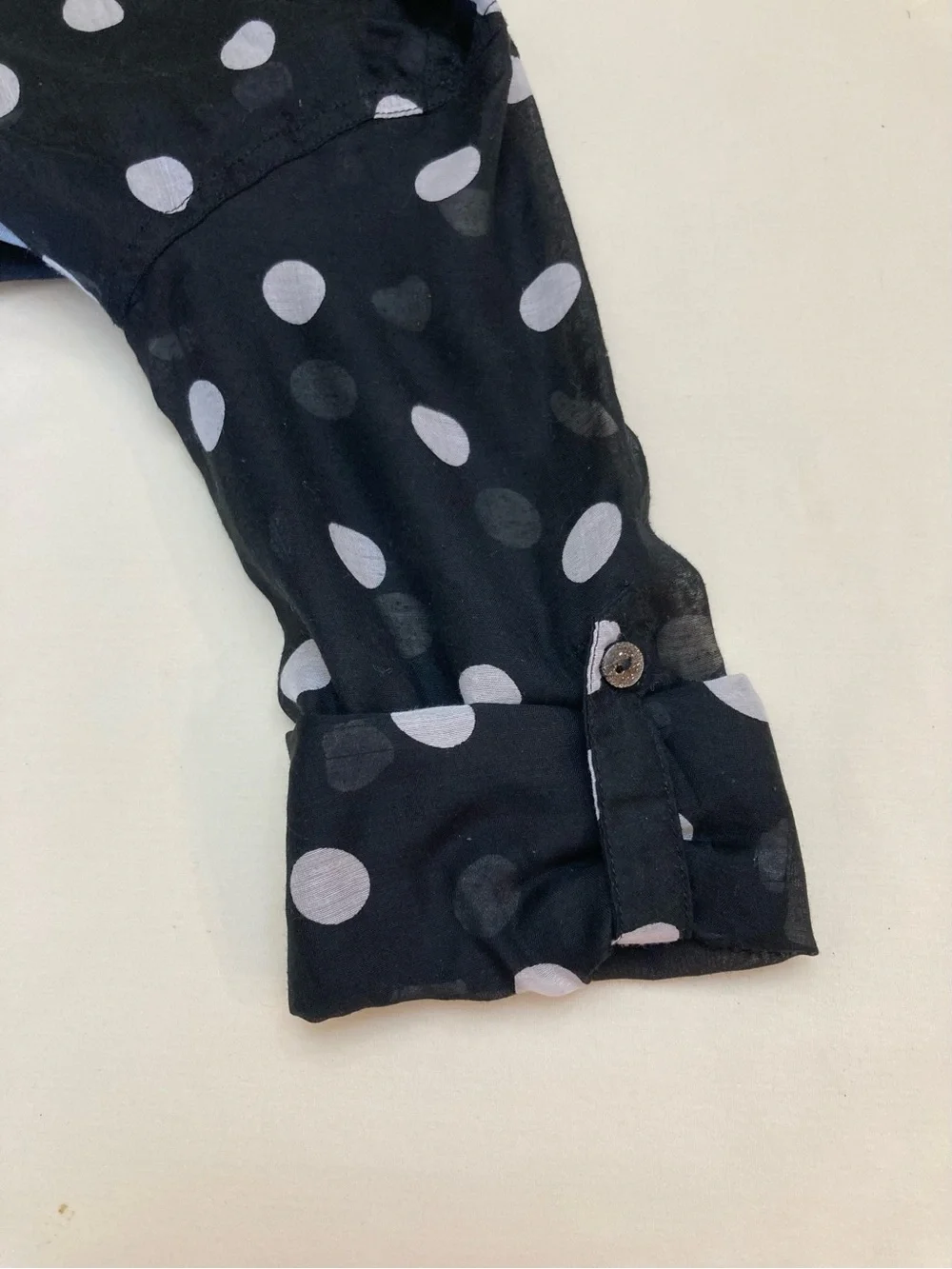 Justice Girls Black Polka Dot Button-Up Shirt with Embellished Collar Size 10